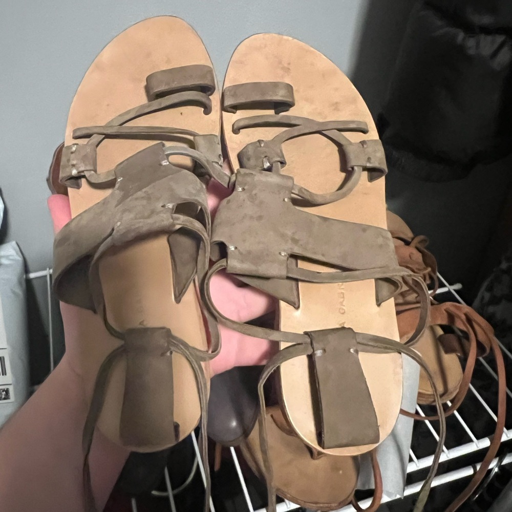 Valia Gabriel Brown Tie Around Leather Sandals